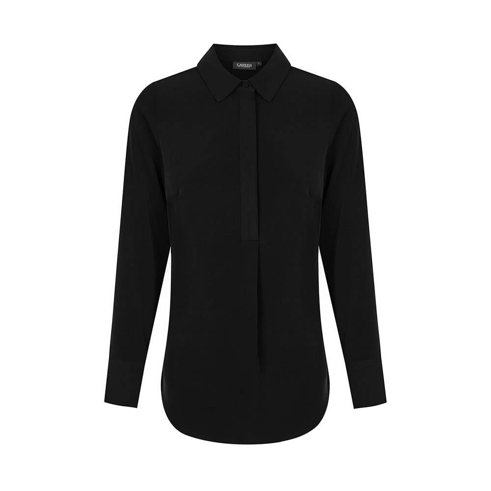 1797WL Quinn Women's Long Sleeve 1/2 Placket Soft Blouse Black 10 40048924 1797WL-BLK-10
