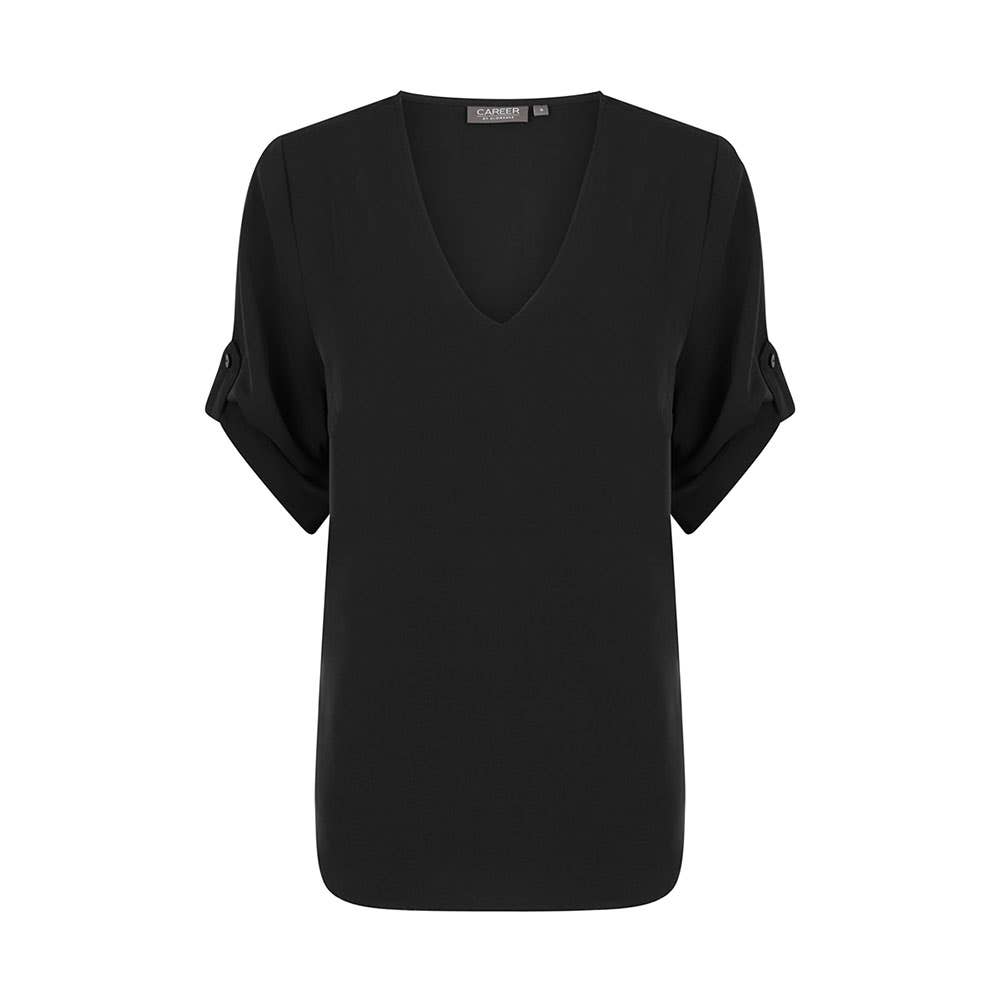 1800WZ Reese Women's V-Neck 3/4 Sleeve Blouse Black 10 40048872 1800WZ-BLK-10