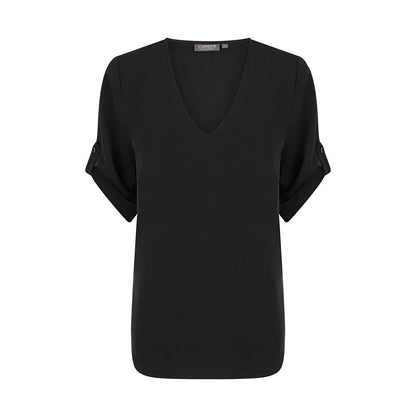 1800WZ Reese Women's V-Neck 3/4 Sleeve Blouse Black 10 40048872 1800WZ-BLK-10