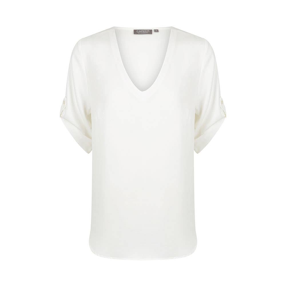 1800WZ Reese Women's V-Neck 3/4 Sleeve Blouse White 10 40048859 1800WZ-WHT-10