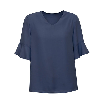 Womens Aria Fluted Sleeve Blouse Storm Blue 10 482678 RB966LS-STMBLU-10