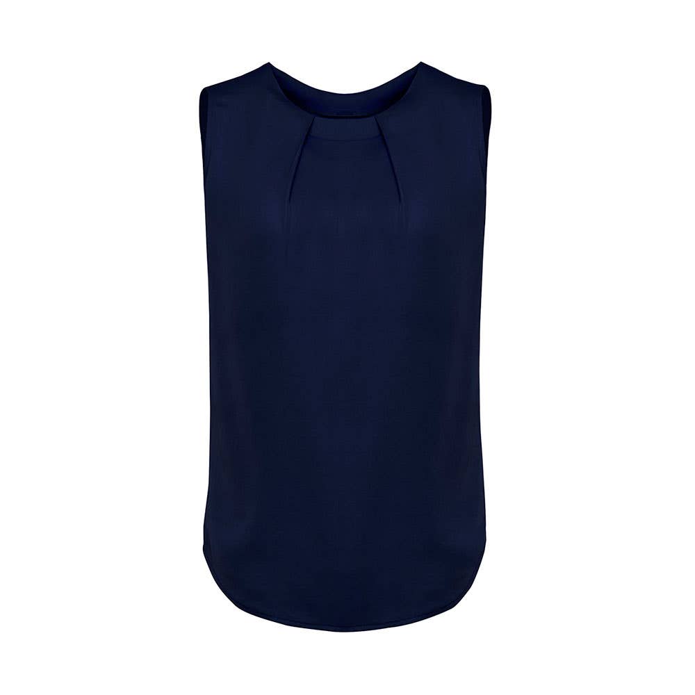 RB973LN Estelle Women's Sleeveless Pleat Blouse Navy 14 495910 RB973LN-NAVY-14