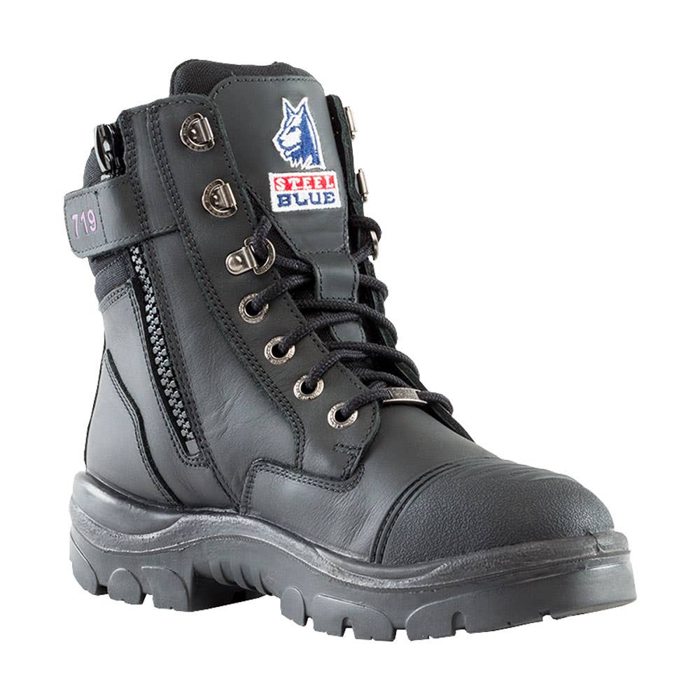 Southern Cross Safety Boots Lace/Zip Up Steel Toe & Bump Cap Size 10.5_40011914_512719-105-BLK