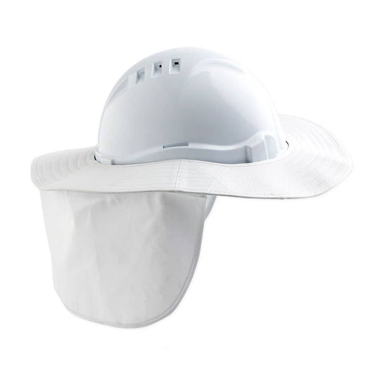 Hard Hat Brim With Neck Flap Detachable Cotton White 1443104 HHBNF-W