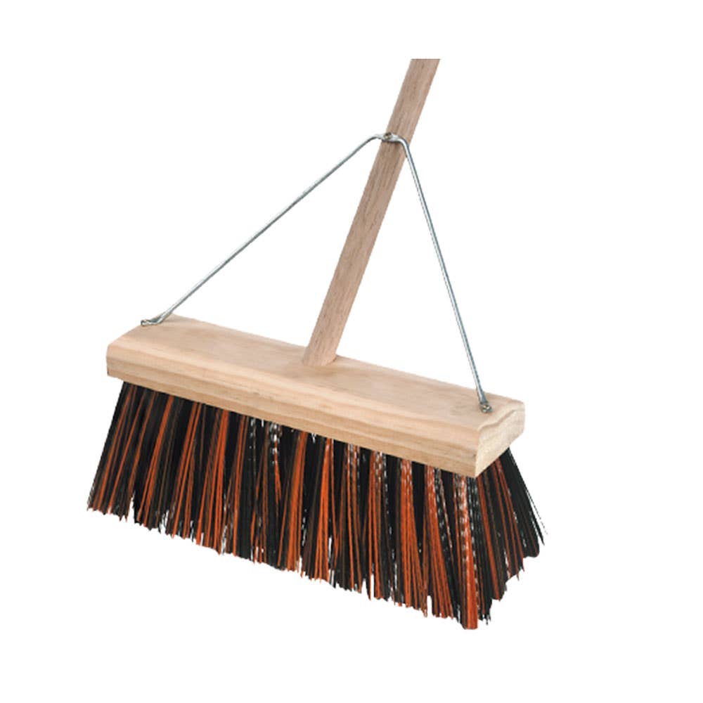 Wooden Back Yard Broom Poly Bristles 350mm Timber Handle & Bracket 90550158 164933