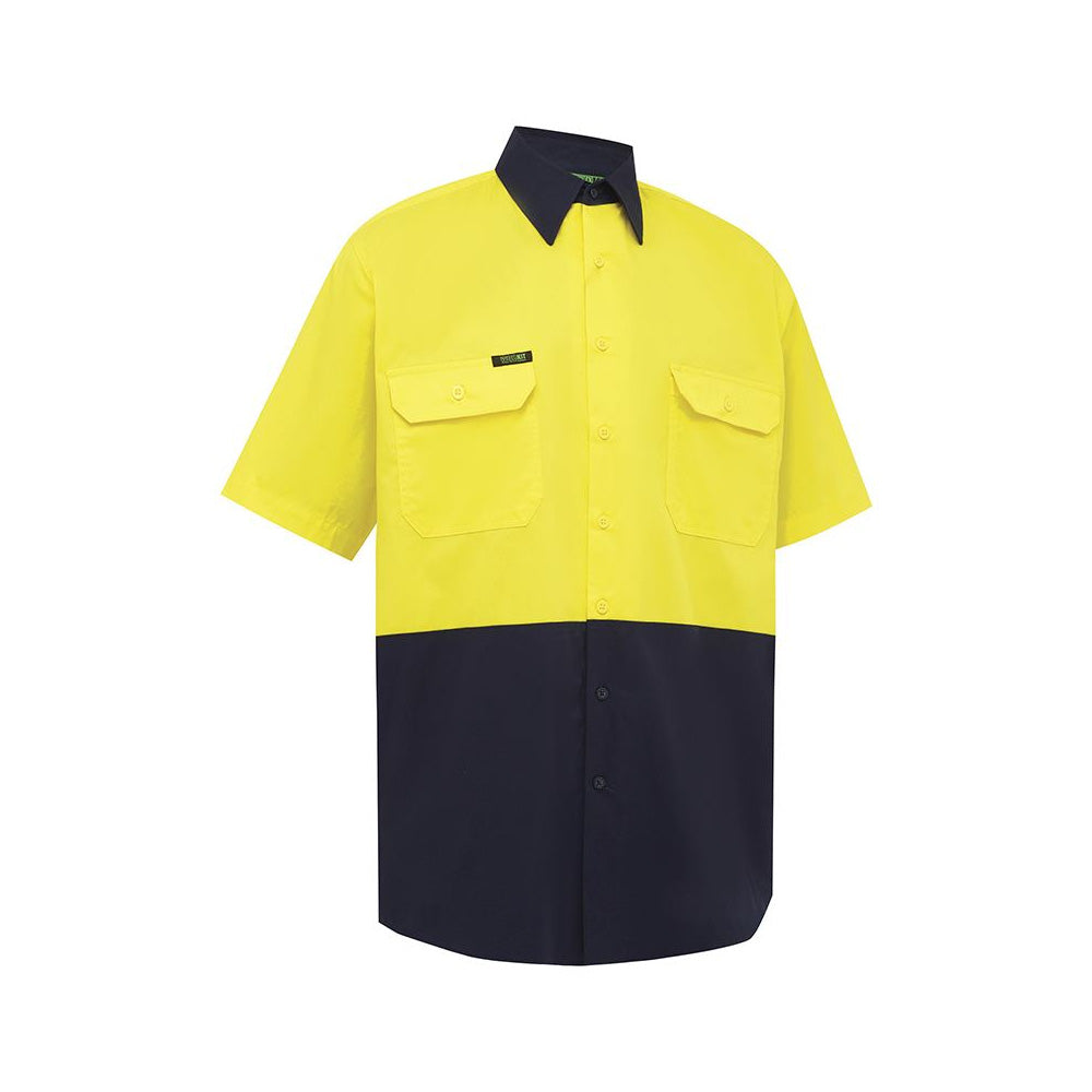 Shirt S/S Cotton Drill 155gsm Hi Vis Yellow/Navy Medium 2008 Workit_257221_2008YNM