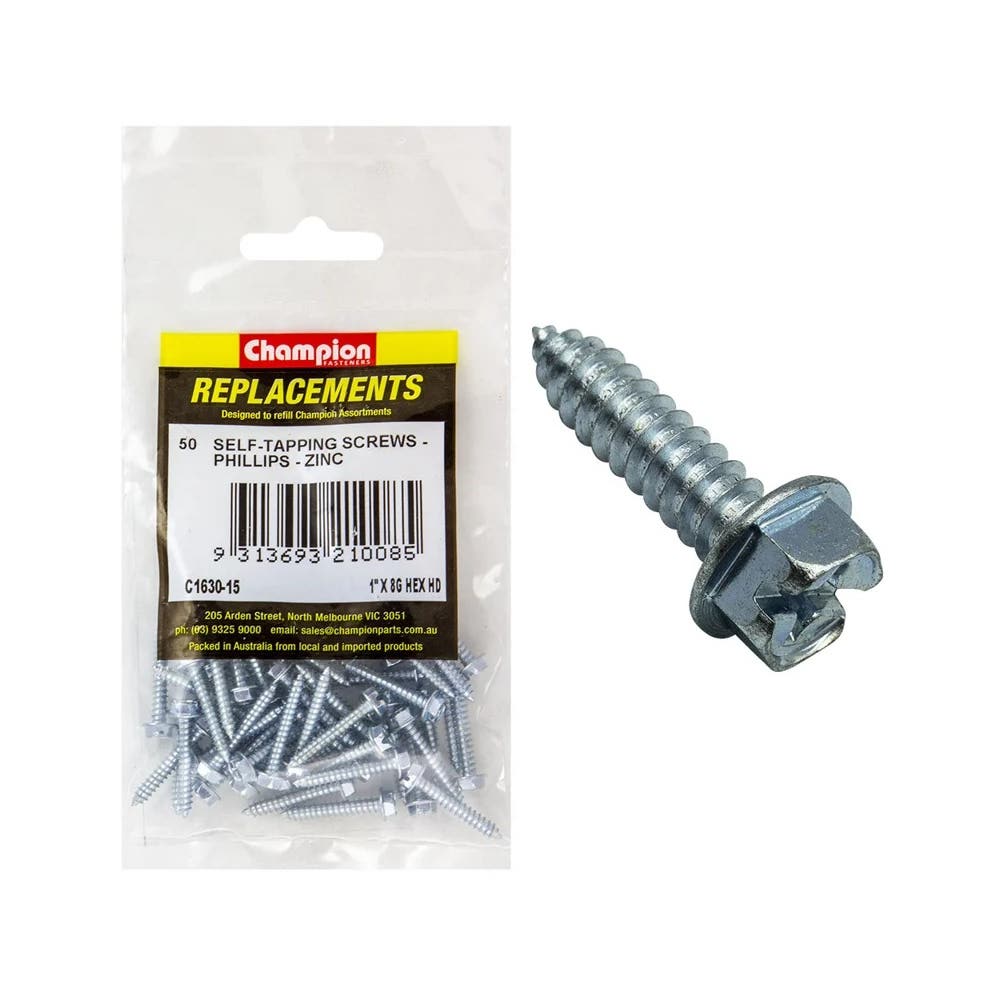 Self-Tapping Screws Hex Head Slotted 8G x 1" Grab Kit Refill Pk 50_93290123_C1630-15
