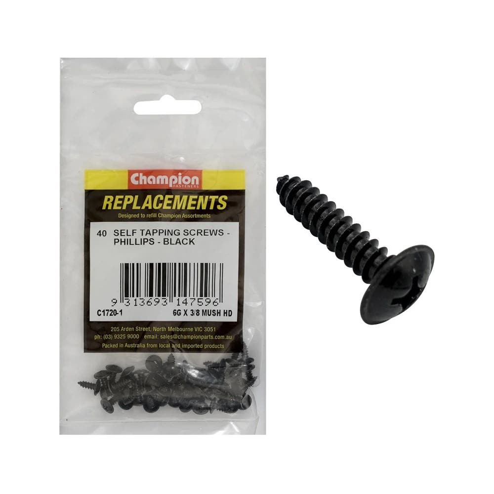 Grab Kit Refill - Screw Self Tapping Mushroom Head Black 6G x 3/8''_213186_C1720-1