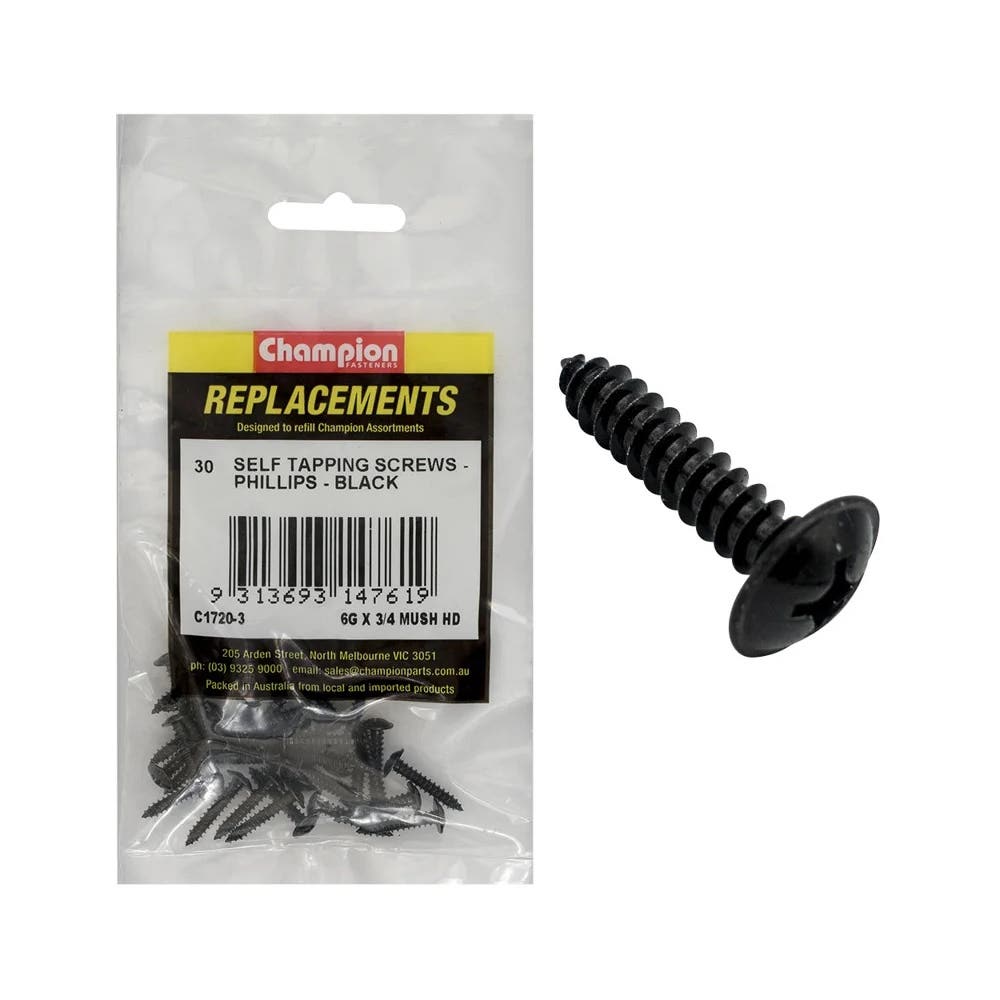 Grab Kit Refill - Screw Self Tapping Mushroom Head Black 6G x 3/4''_213189_C1720-3