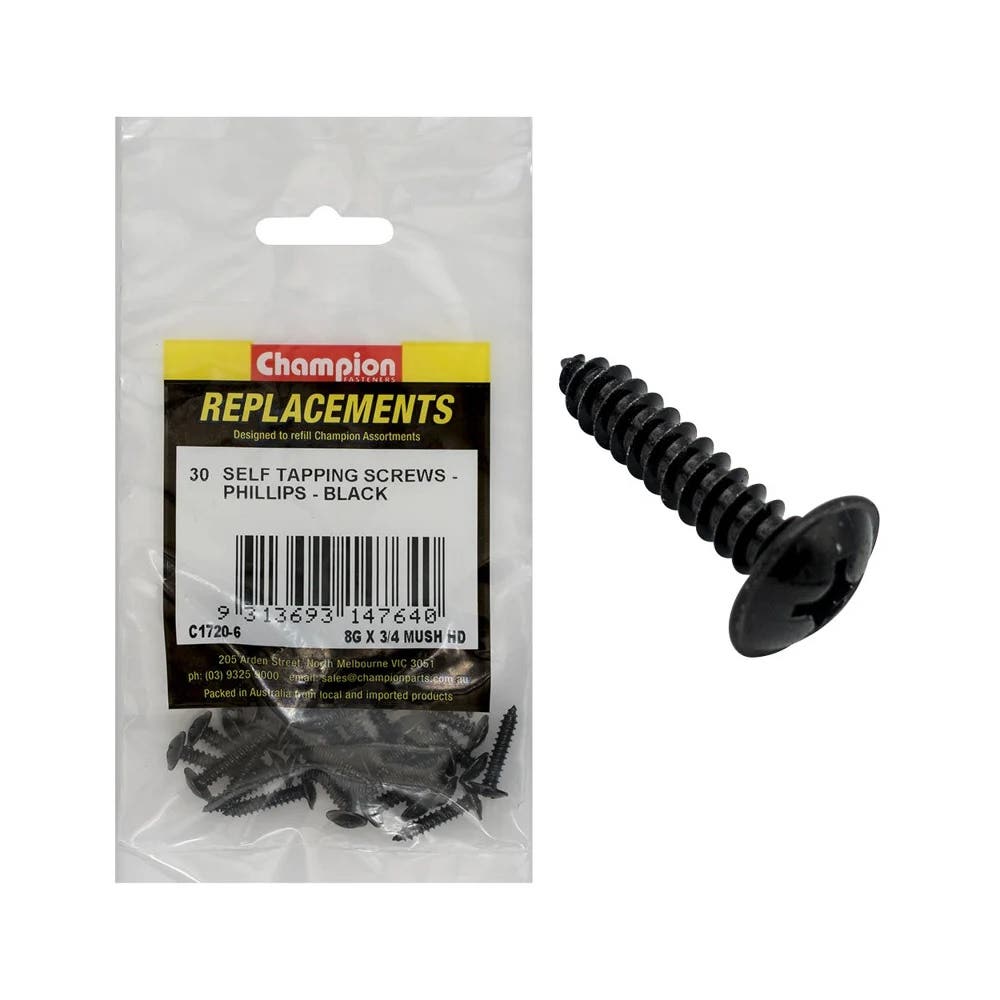 Grab Kit Refill - Screw Self Tapping Mushroom Head Black 8G x 3/4''_224591_C1720-6
