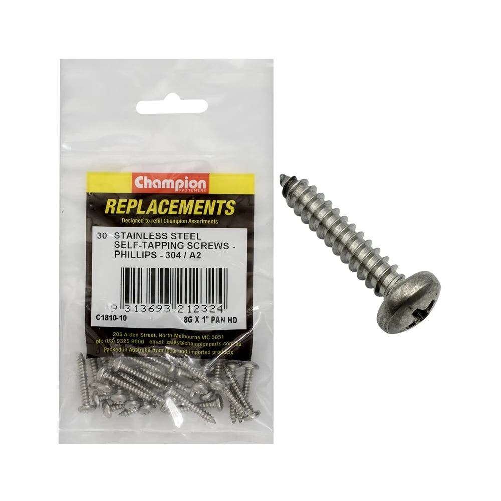 Grab Kit Refill - Screw Self Tapping Pan Phillips 304SS 8G x 1'' Pk 30_93298140_C1810-10