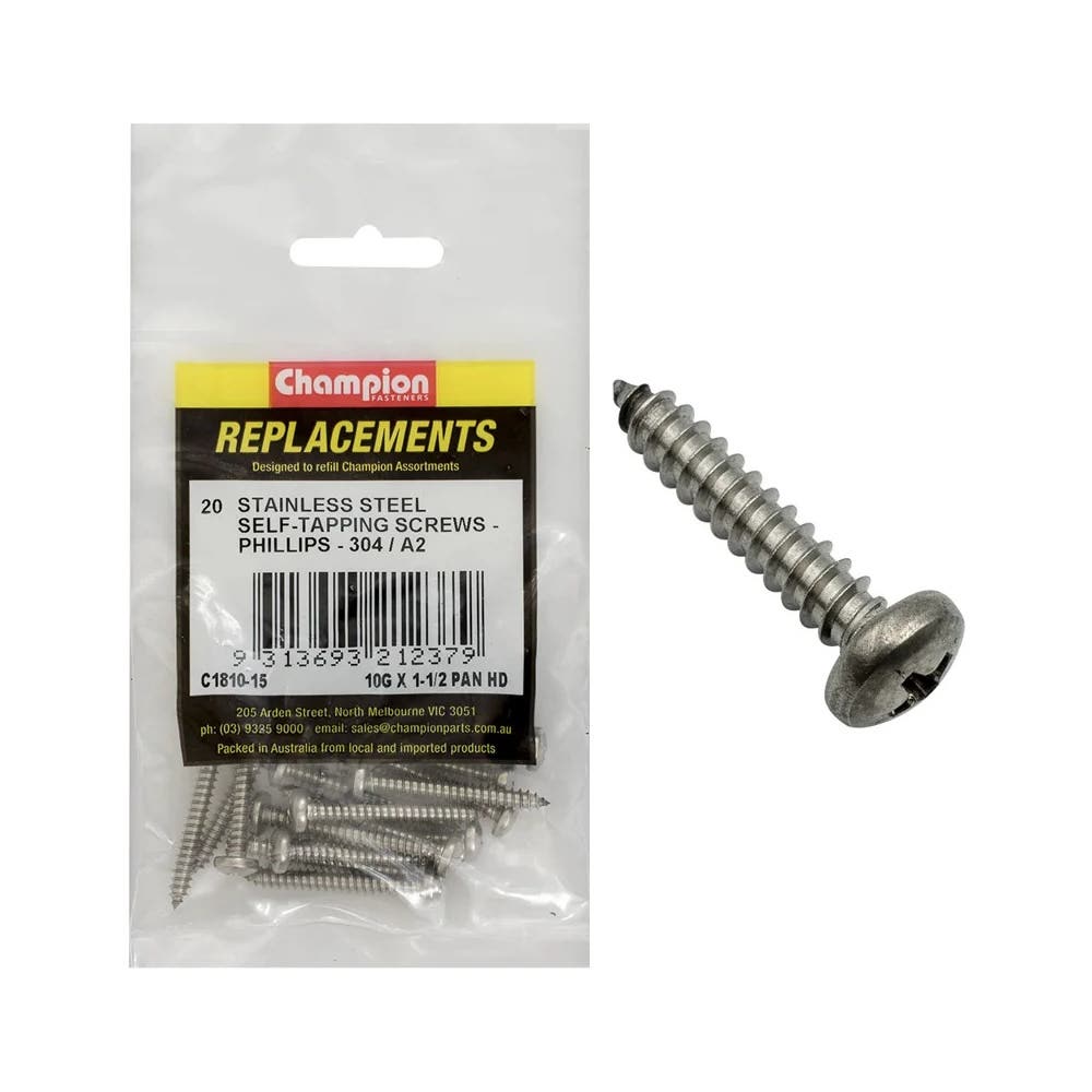 Grab Kit Refill - Screw Self Tapping Pan Phillips 304SS 10G x 1-1/2'' Pk 20_93298055_C1810-15