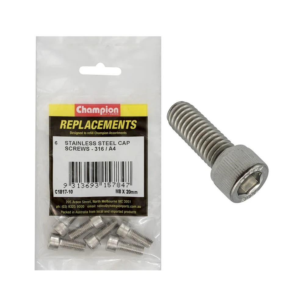Grab Kit Refill - Screw Cap 316 Stainless Steel 8 x 20mm Pk 6_283043_C1817-10