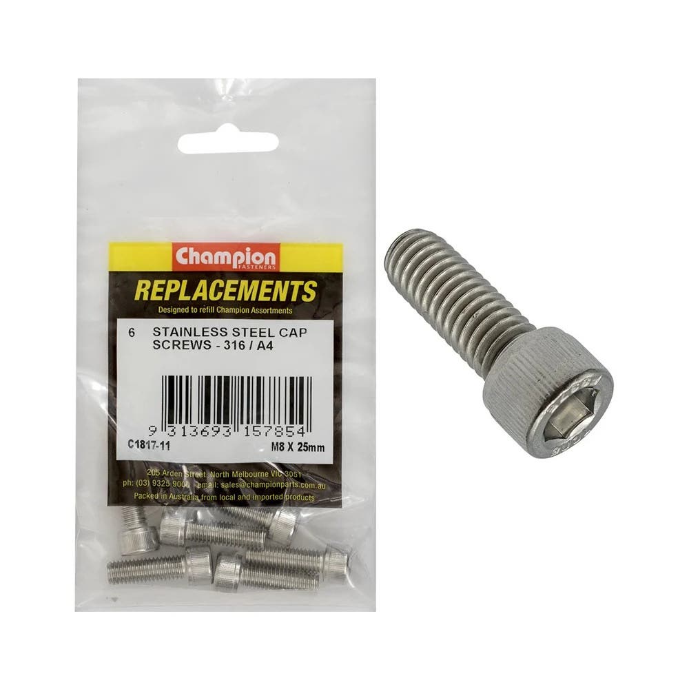 Grab Kit Refill - Screw Cap 316 Stainless Steel 8 x 25mm Pk 6_283045_C1817-11