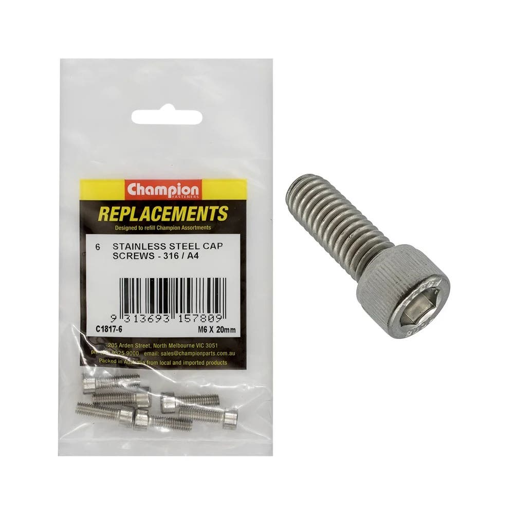 Grab Kit Refill - Screw Cap 316 Stainless Steel 6 x 20mm Pk 6_283039_C1817-6