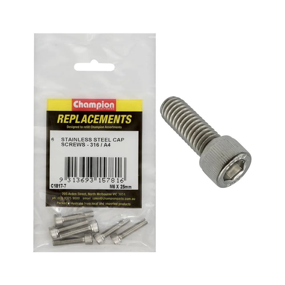 Grab Kit Refill - Screw Cap 316 Stainless Steel 6 x 25mm Pk 6_283040_C1817-7