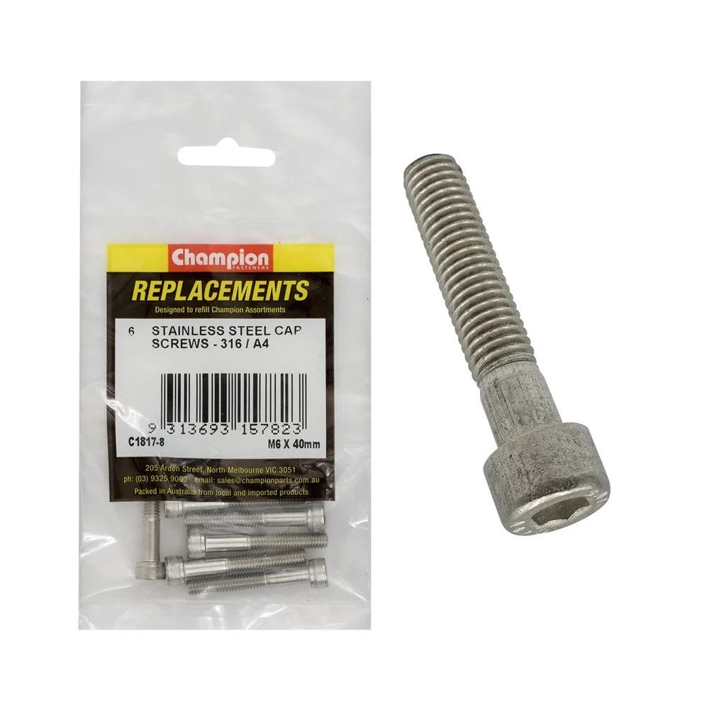Grab Kit Refill - Screw Cap 316 Stainless Steel 6 x 40mm Pk 6_283041_C1817-8