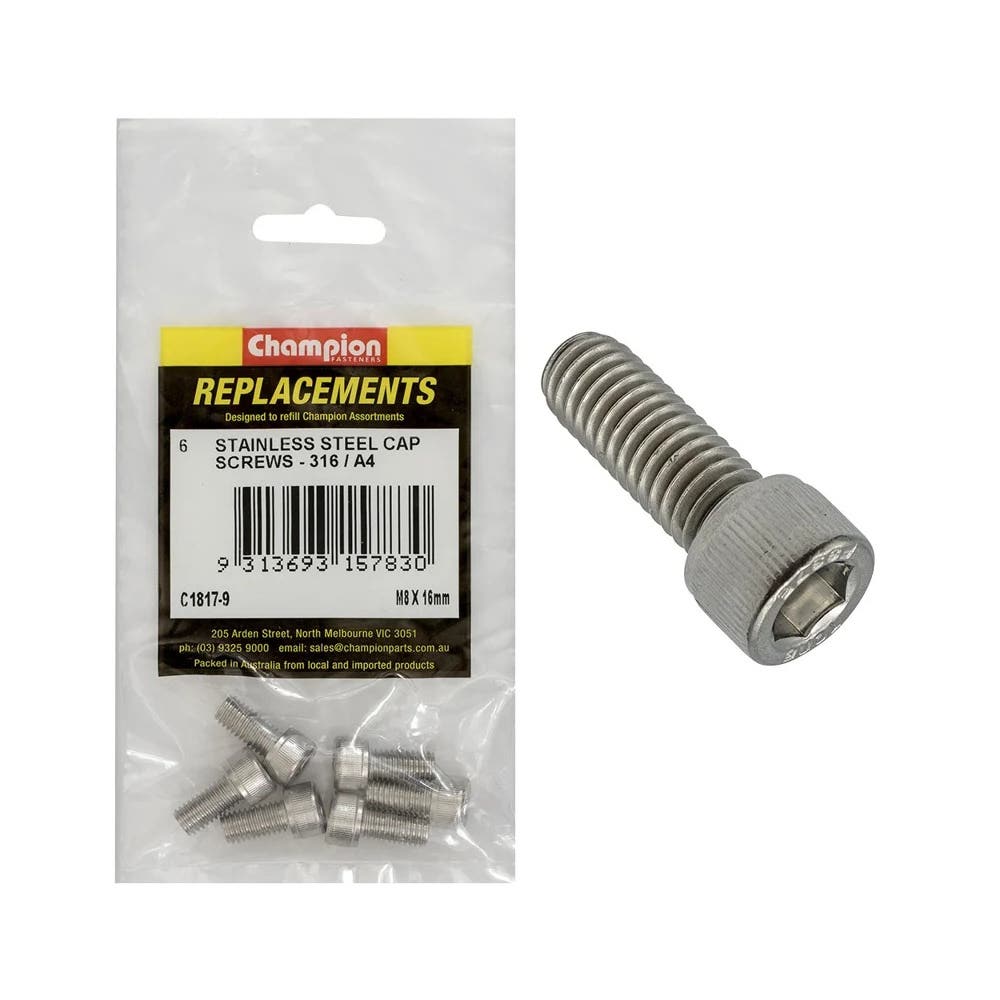 Grab Kit Refill - Screw Cap 316 Stainless Steel 8 x 16mm Pk 6_283042_C1817-9