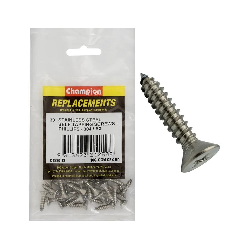 Grab Kit Refill - Screw Self Tapping CSK Phillips 304SS 10G x 3/4'' Pk 30_254716_C1820-13