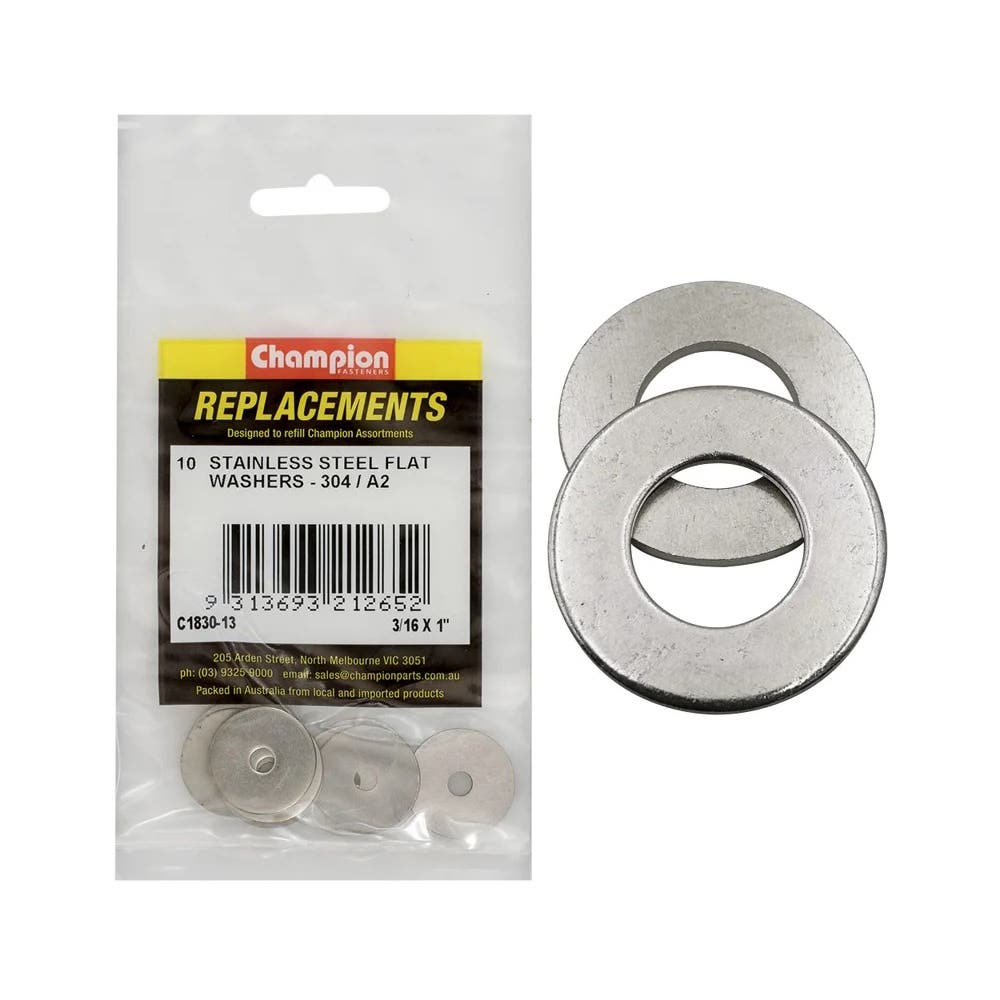 Grab Kit Refill - Washer Flat 304 Stainless Steel 3/16 x 1'' Pk 10_93290145_C1830-13