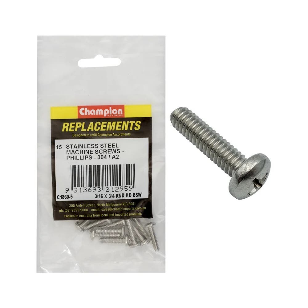 Grab Kit Refill - Screw Machine 304 S/Steel BSW 3/16 x 3/4'' Pk 15_268135_C1860-5