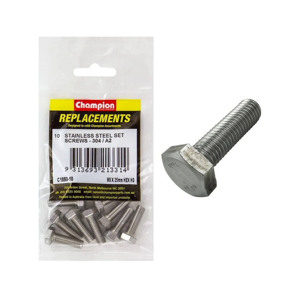 Grab Kit Refill - Screw Set Hex Head 304 Stainless Steel 8 X 25mm Pk 10_253299_C1880-10