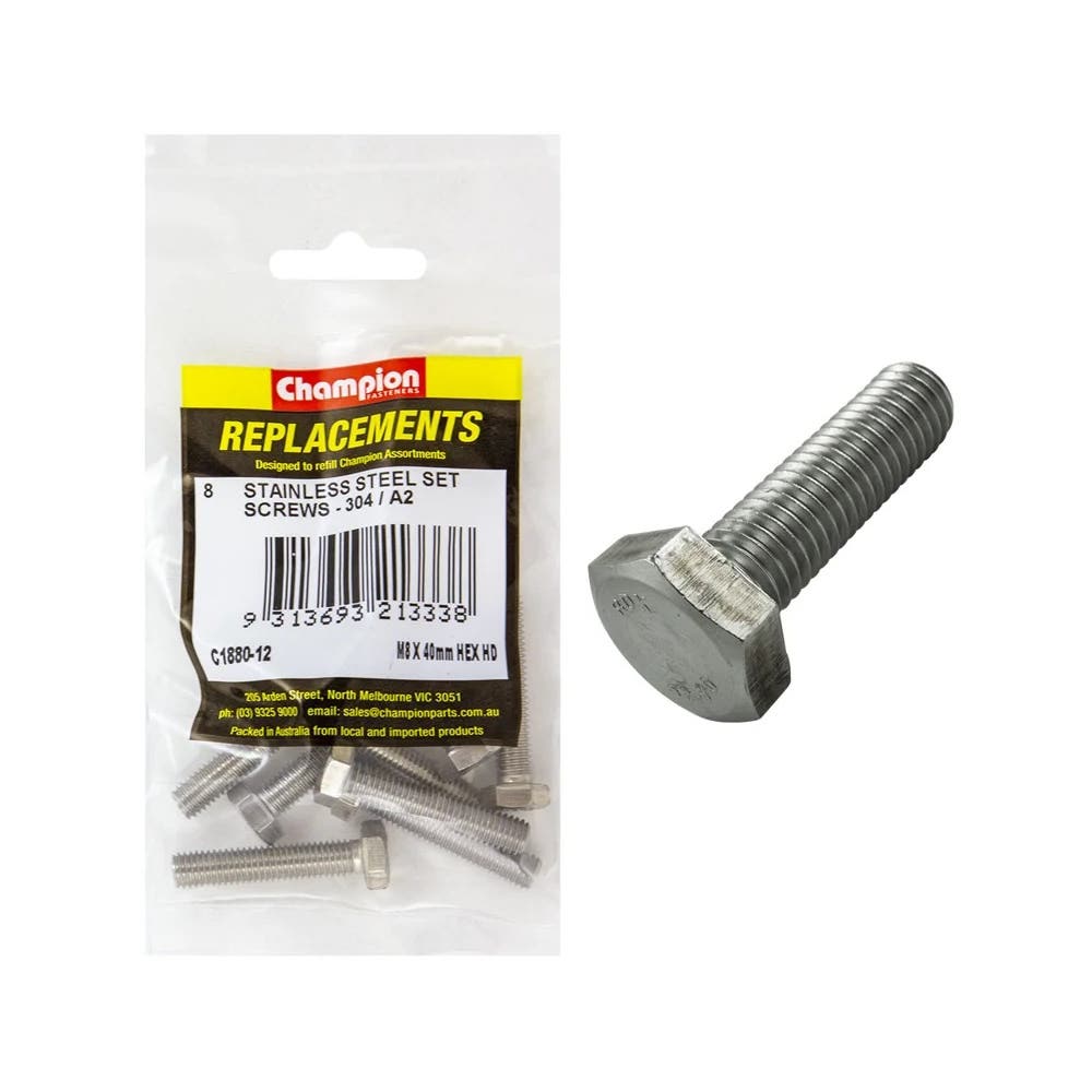 Grab Kit Refill - Screw Set Hex Head 304 Stainless Steel 8 X 40mm Pk 8_253300_C1880-12