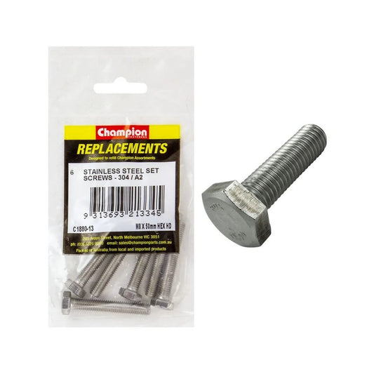 Grab Kit Refill - Screw Set Hex Head 304 Stainless Steel 8 x 50mm Pk 6_93298103_C1880-13