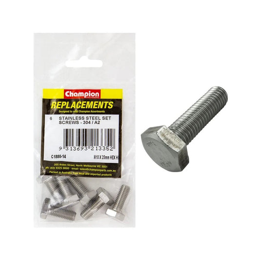 Grab Kit Refill - Screw Set Hex Head 304 Stainless Steel 10 x 25mm Pk 6_93298094_C1880-14