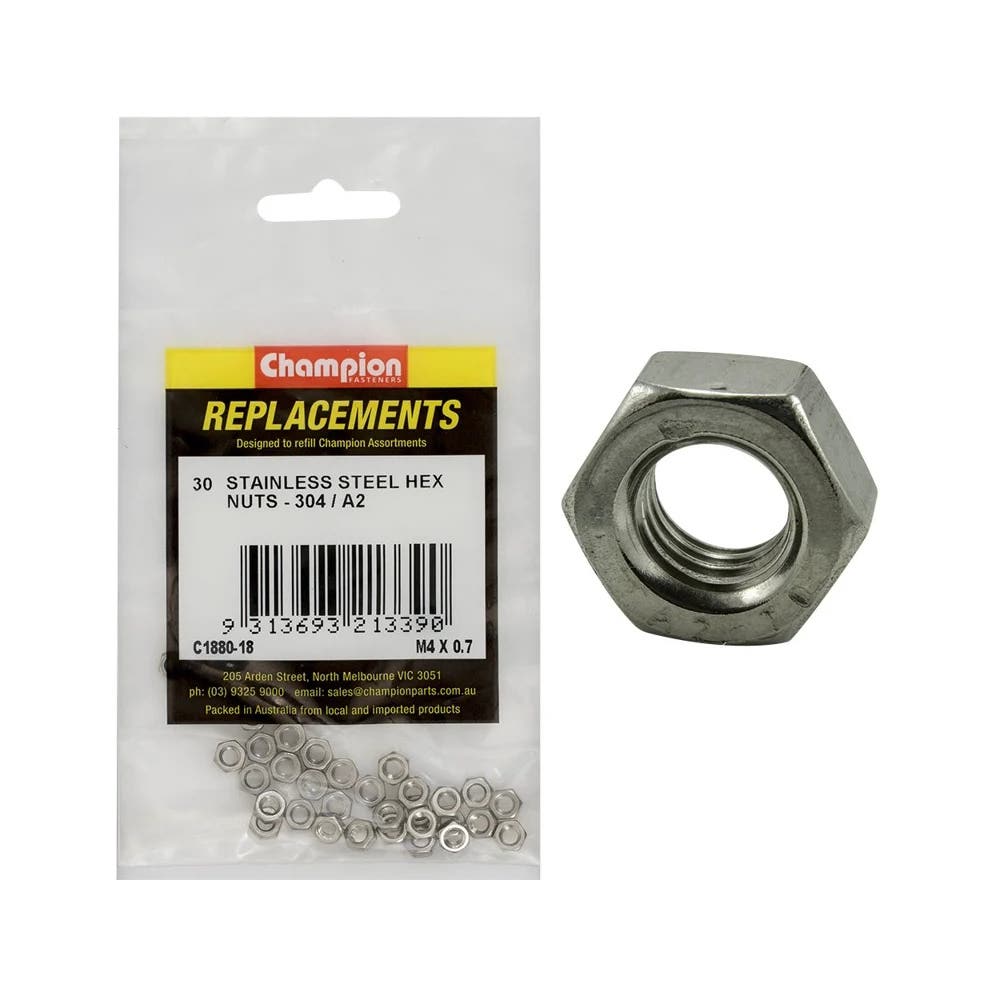 Grab Kit Refill - Nut Hex Head 304 Stainless Steel 4 x 0.7mm Pk 30_93298119_C1880-18