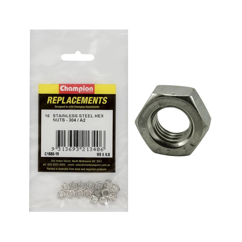 Grab Kit Refill - Nut Hex Head 304 Stainless Steel 5 x 0.8mm Pk 16_93298089_C1880-19