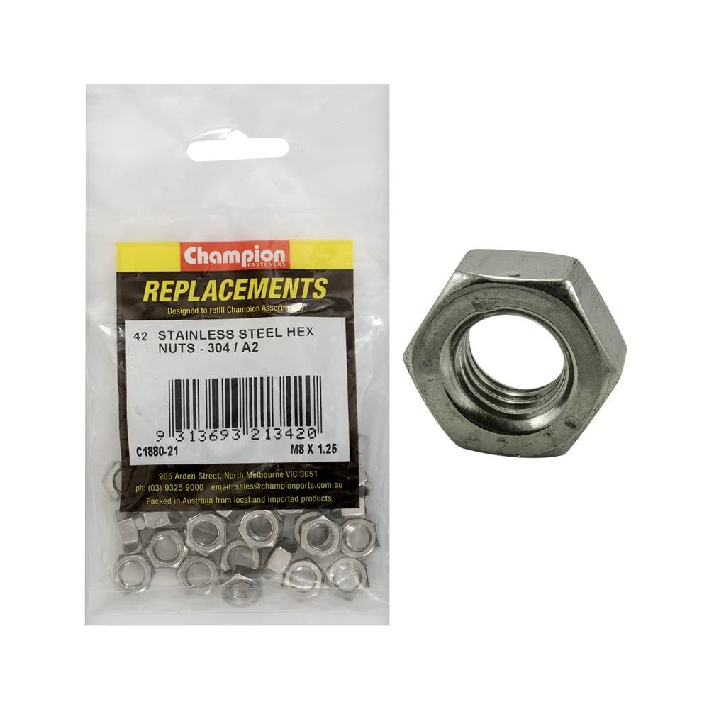 Grab Kit Refill - Nut Hex Head 304 Stainless Steel 8 X 1.25mm Pk 42_253307_C1880-21