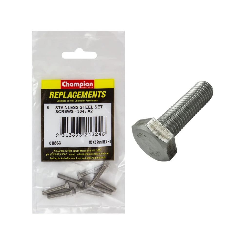 Grab Kit Refill - Screw Set Hex Head 304 Stainless Steel 5 x 25mm Pk 8_93298090_C1880-3