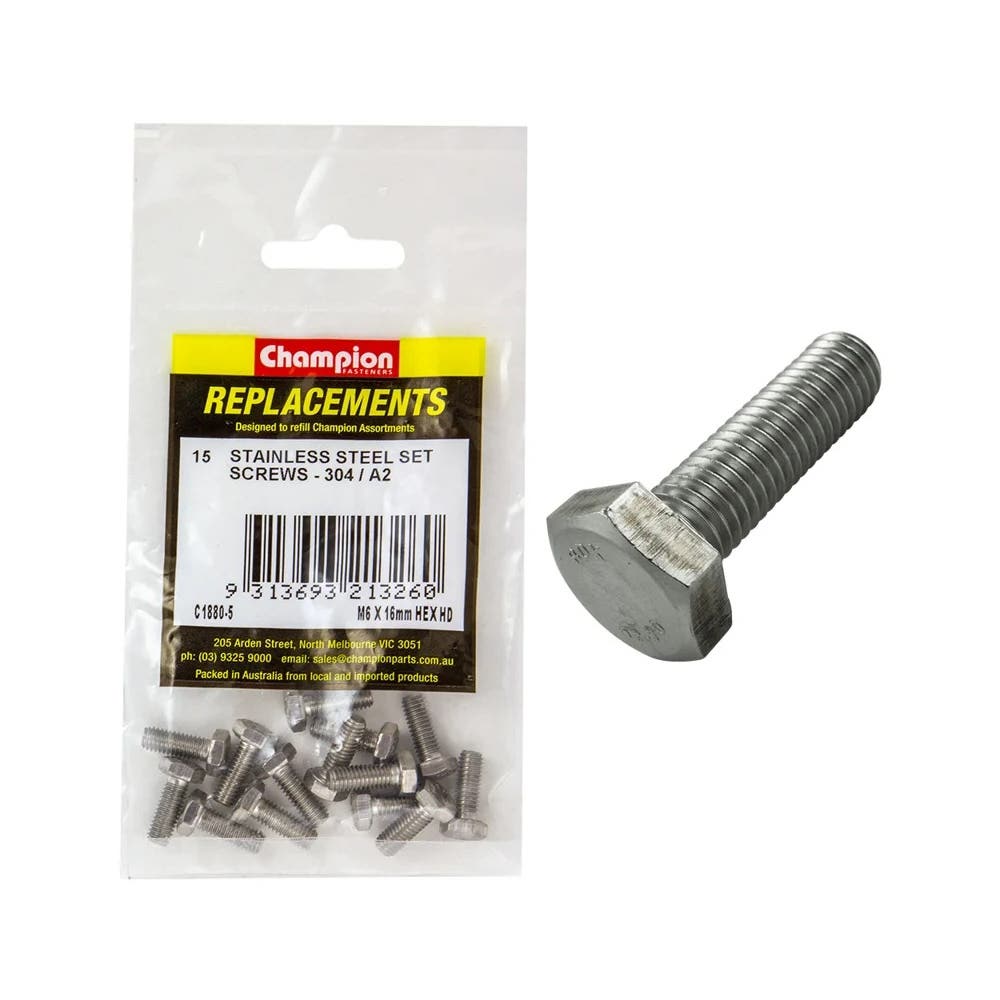 Grab Kit Refill - Screw Set Hex Head 304 Stainless Steel 6 x 16mm Pk 15_93298121_C1880-5