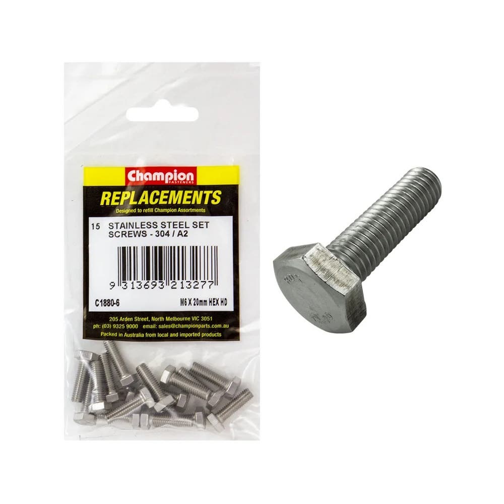 Grab Kit Refill - Screw Set Hex Head 304 Stainless Steel 6 x 20mm Pk 15_93298122_C1880-6