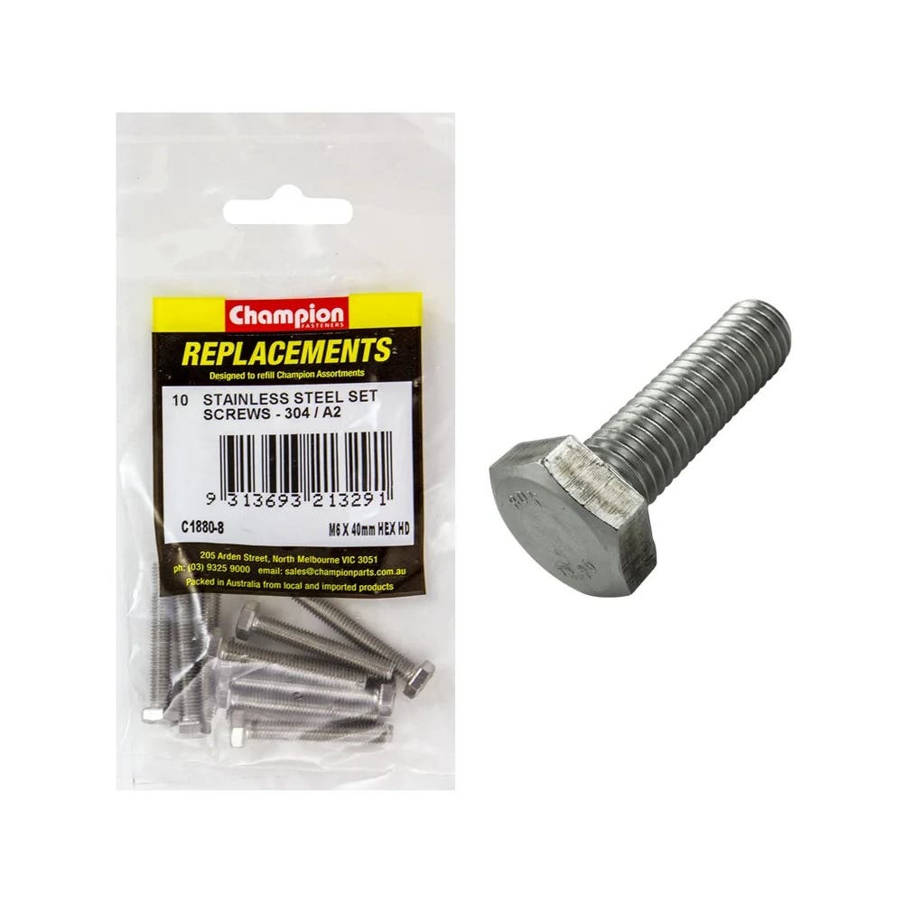Grab Kit Refill - Screw Set Hex Head 304 Stainless Steel 6 x 40mm Pk 10_93298123_C1880-8