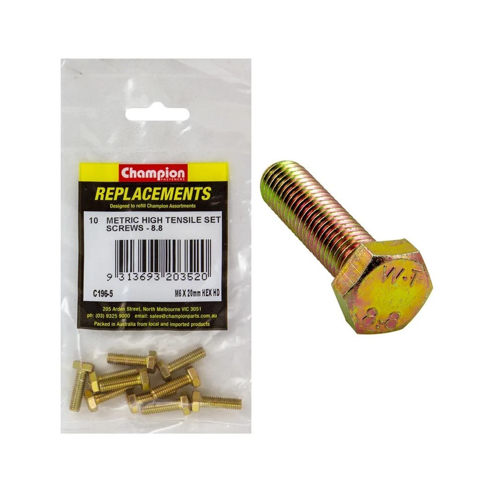 Grab Kit Refill - Screw Set Hex Head Grade 8.8 Zinc 6 x 20mm Pk 10_93298081_C196-5
