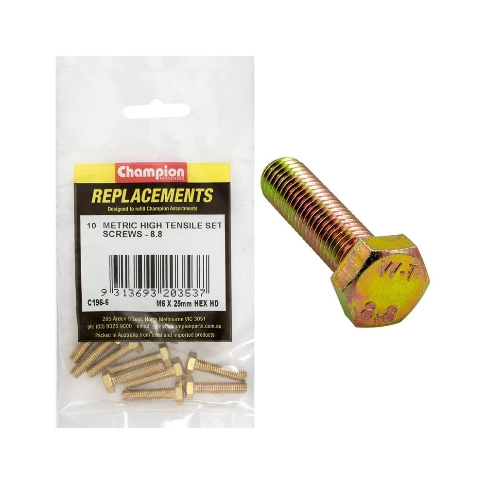 Grab Kit Refill - Screw Set Hex Head Grade 8.8 Zinc 6 x 25mm Pk 10_93290035_C196-6