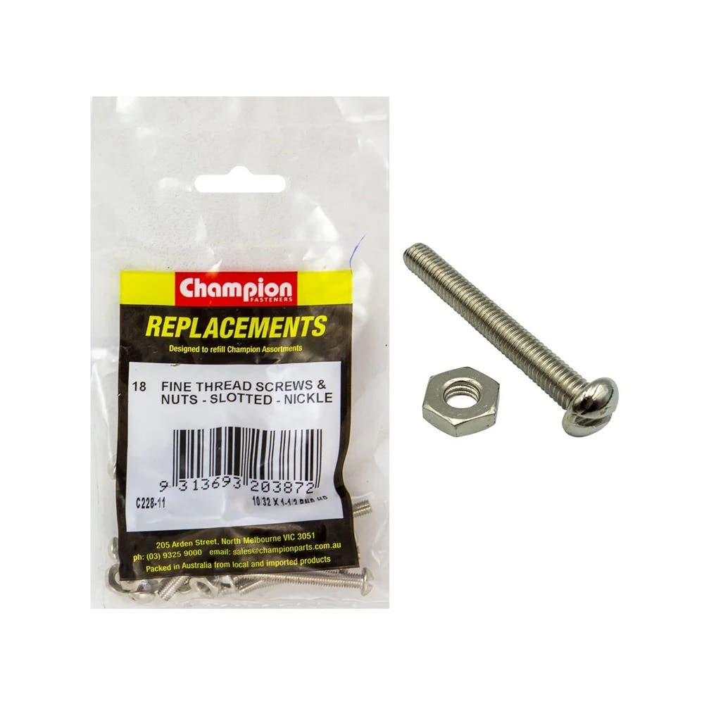 Grab Kit Refill - Screw Machine Round Slot Fine Nickel 10/32 x 1-1/2'' Pk18_93290118_C228-11