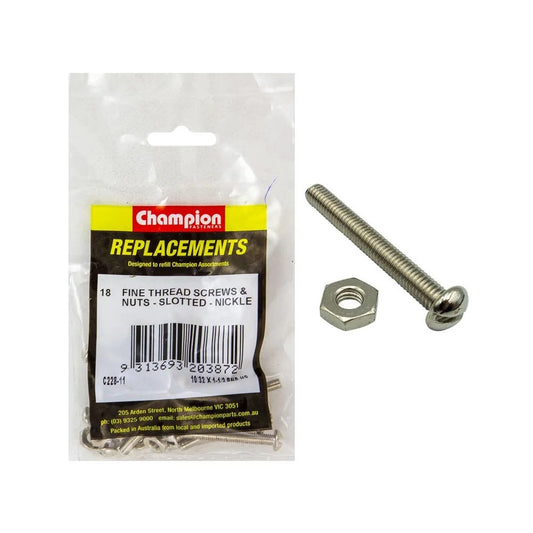 Grab Kit Refill - Screw Machine Round Slot Fine Nickel 10/32 x 1-1/2'' Pk18_93290118_C228-11