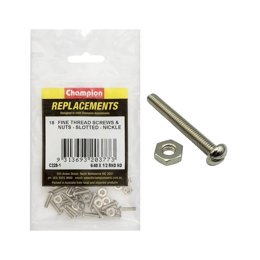 Grab Kit Refill - Screw Machine Round Slot Fine Nickel 6/40 x 1/2'' Pk 18_98889774_C228-1