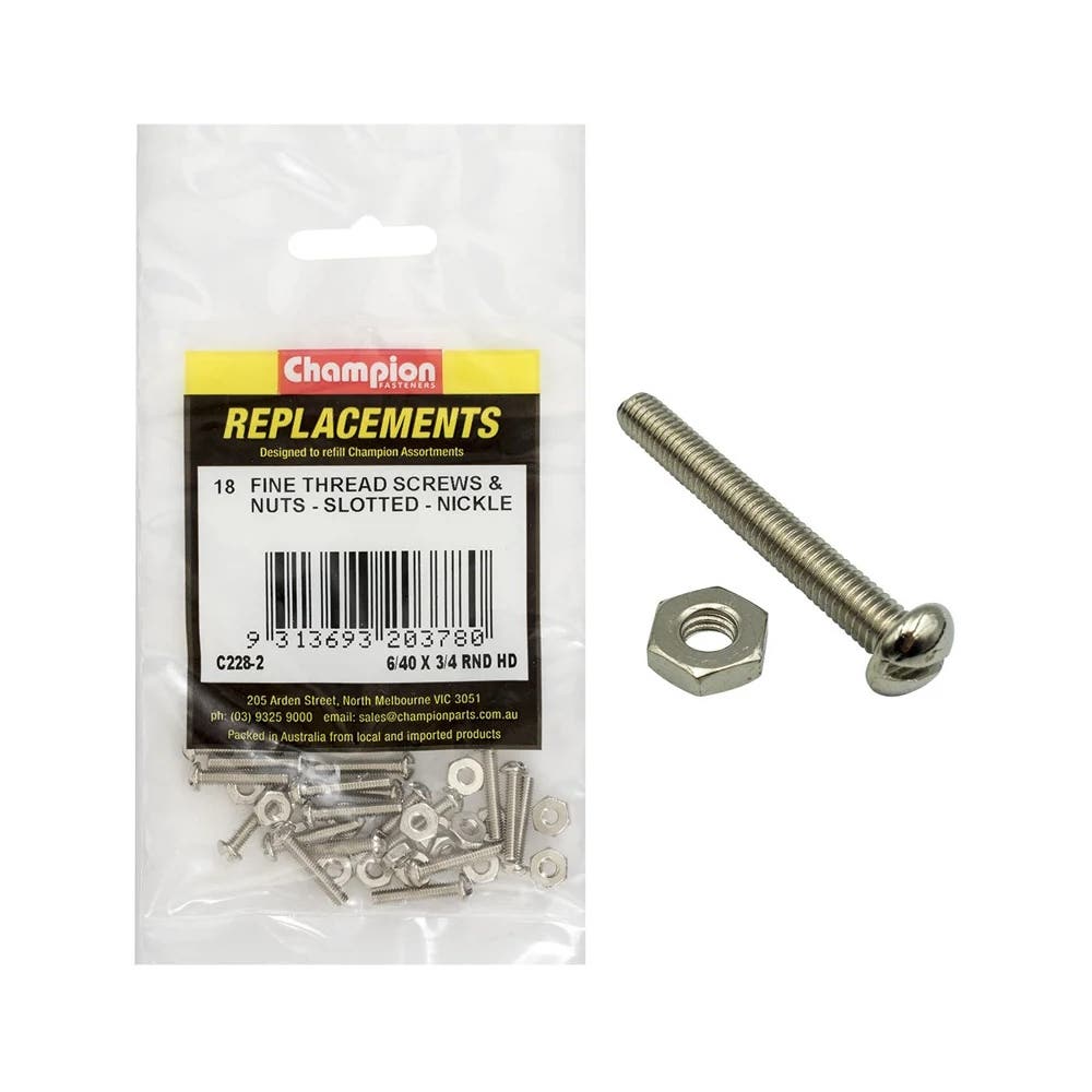 Grab Kit Refill - Screw Machine Round Slot Fine Nickel 6/40 x 3/4'' Pk 18_98889775_C228-2