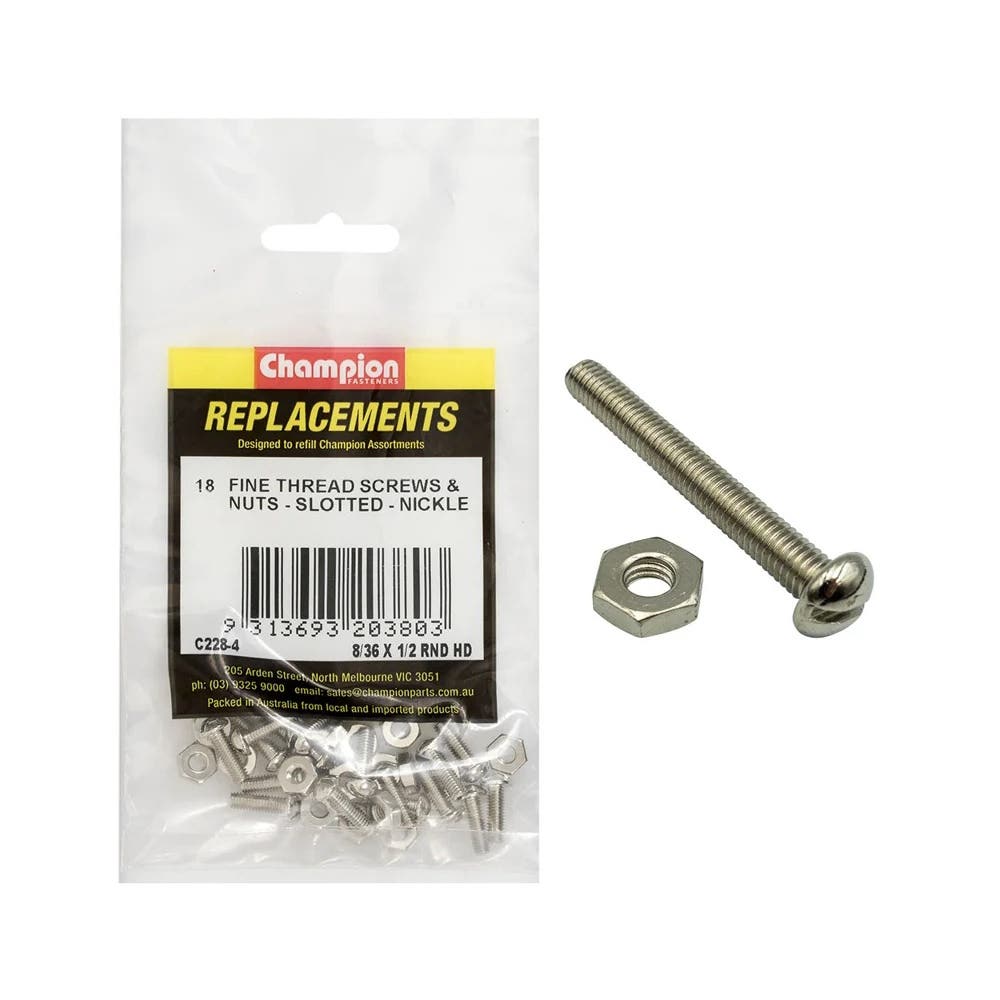 Grab Kit Refill - Screw Machine Round Slot Fine Nickel 8/36 x 1/2'' Pk 18_98889859_C228-4