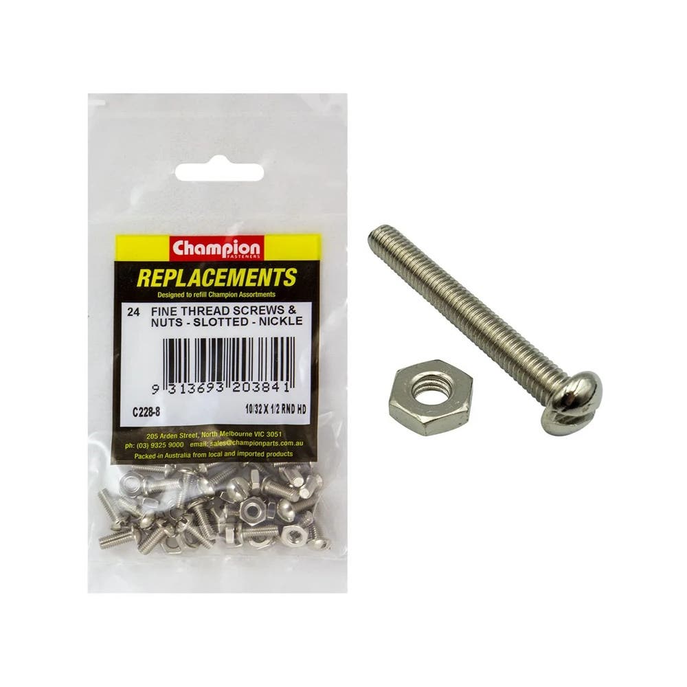 Grab Kit Refill - Screw Machine Round Slot Fine Nickel 10/32 x 1/2'' Pk 24_98889776_C228-8