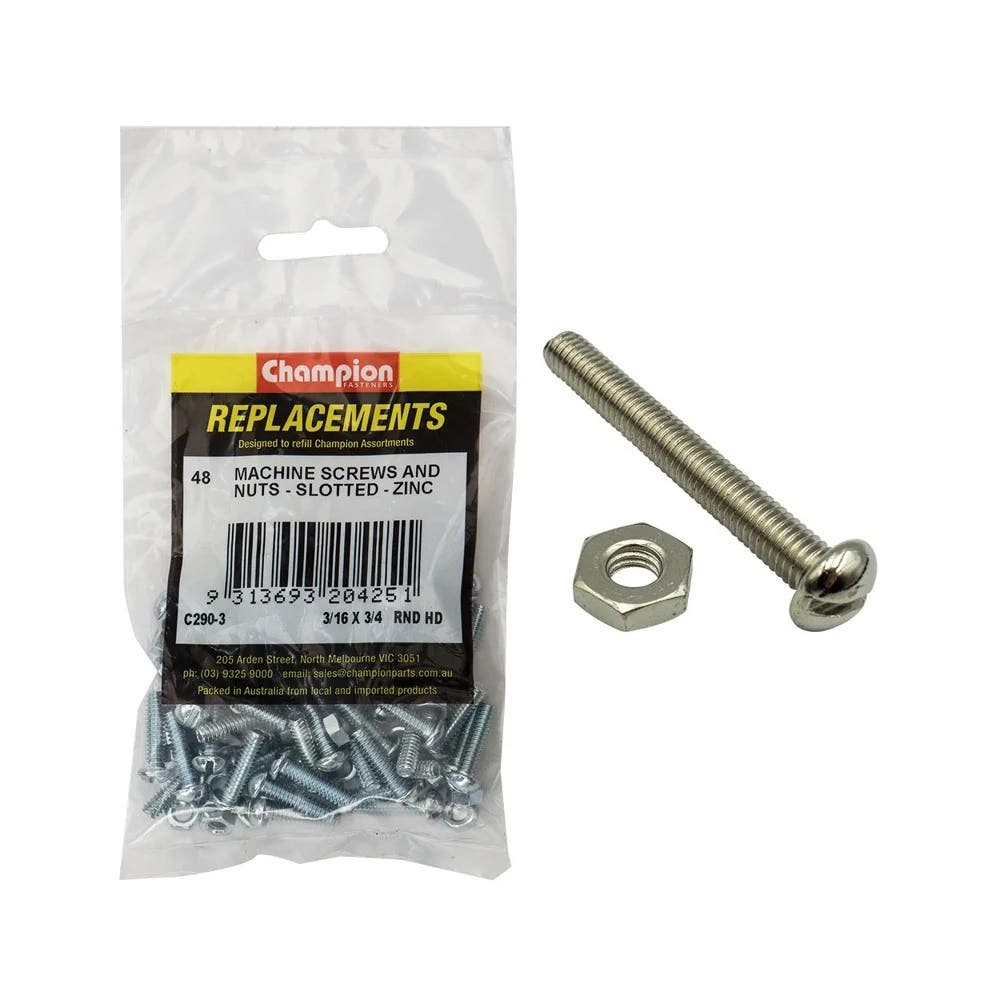 Grab Kit Refill - Screw Machine Round Slot Zinc BSW 3/16 x 3/4'' Pk 48_93290108_C290-3