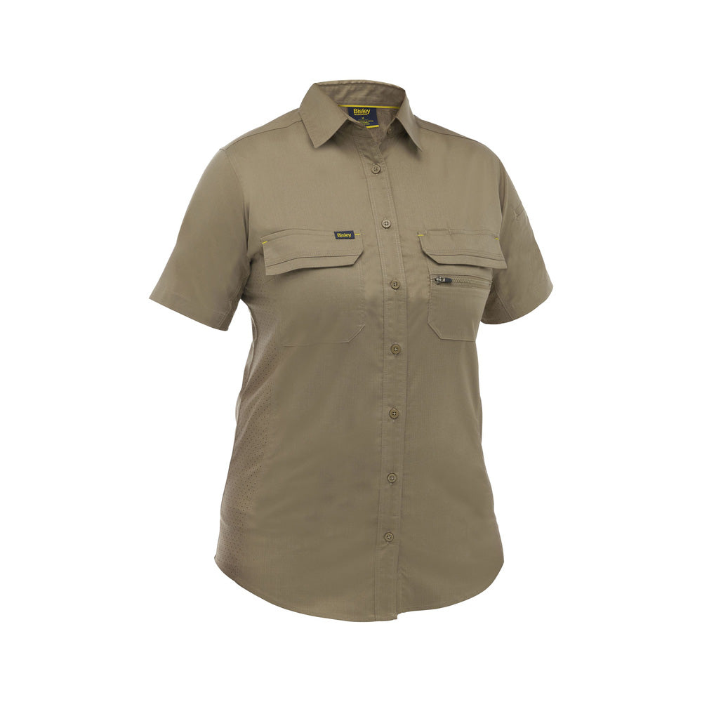 Shirt Womens S/S X Airflow Stretch Ripstop 140gsm Khaki 14 Bisley_40114557_BL1490_BCDR14