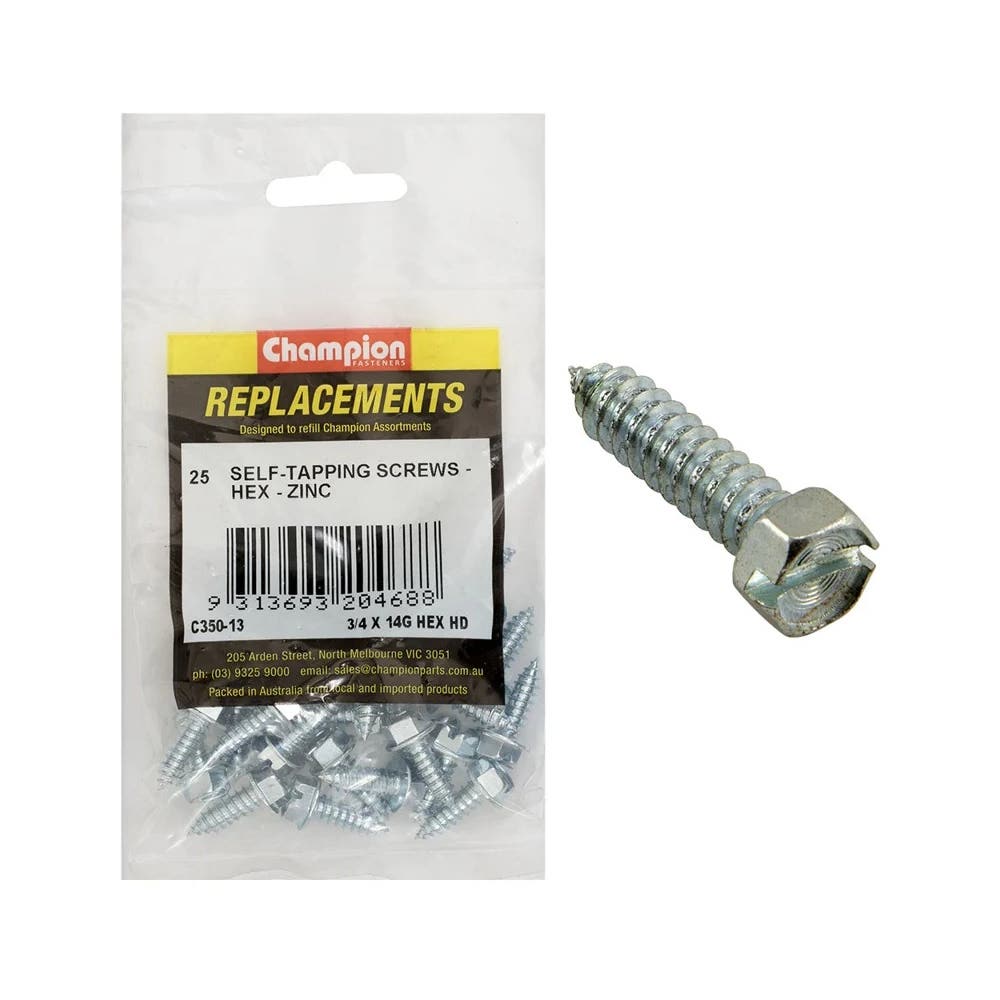 Grab Kit Refill - Screw Self Tapping Hex Head Zinc 14G x 3/4'' Pk 25_93210112_C350-13