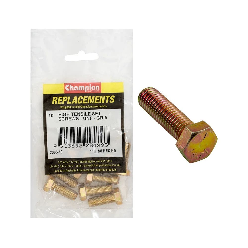 Grab Kit Refill - Screw Set Hex Head Grade 5 Zinc UNF 3/8 x 1'' Pk 10_98889771_C365-10