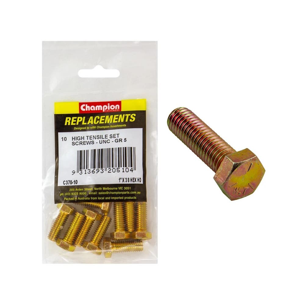 Grab Kit Refill - Screw Set Hex Head Grade 5 Zinc UNC 3/8 x 1'' Pk 10_93298044_C370-10