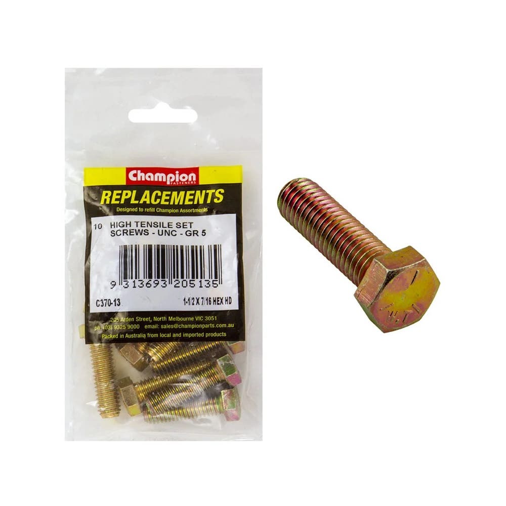 Grab Kit Refill - Screw Set Hex Head Grade 5 Zinc UNC 7/16 x 1-1/2'' Pk 10_213200_C370-13